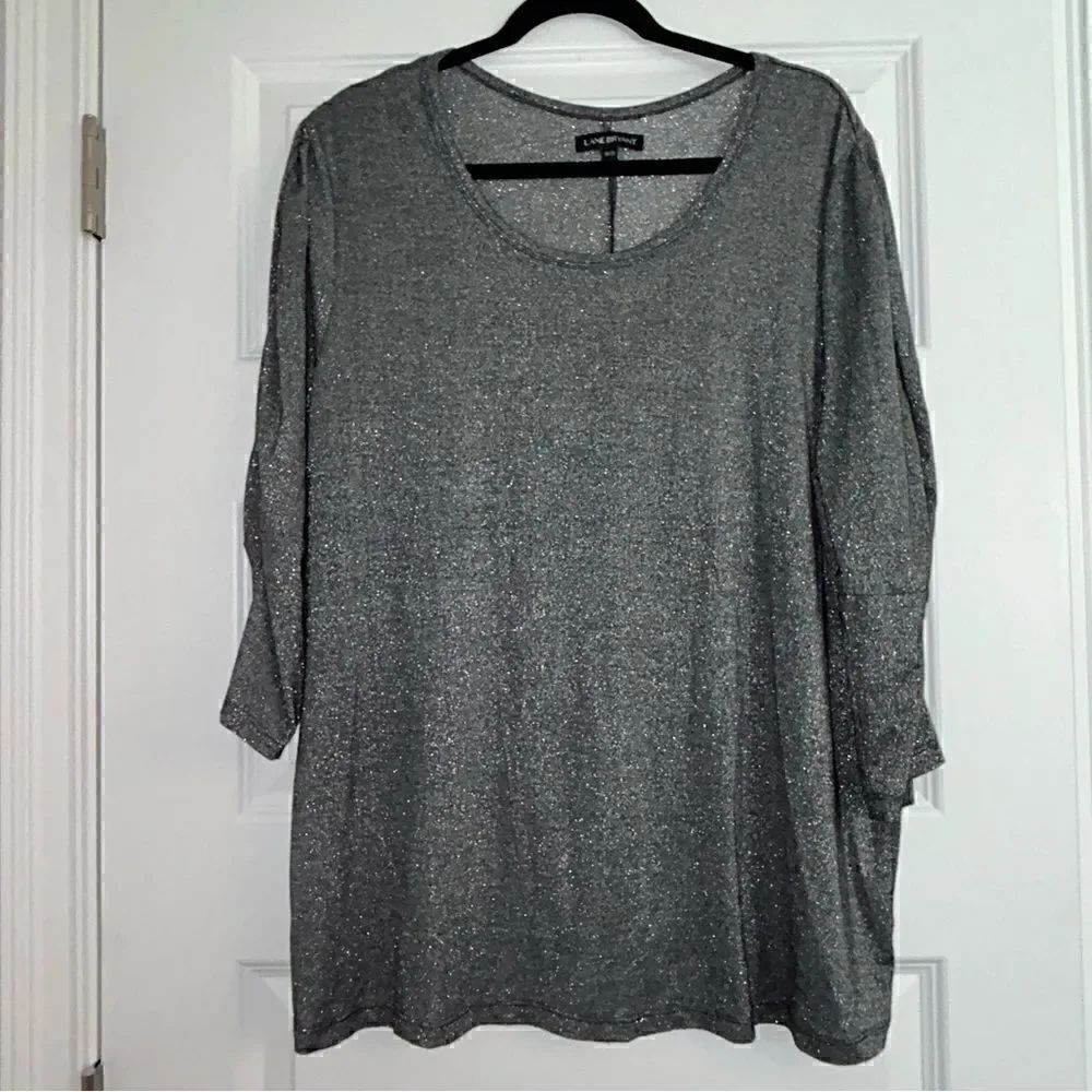 Lane Bryant Metallic Shimmer 3/4 Length Ruched Sleeve Top